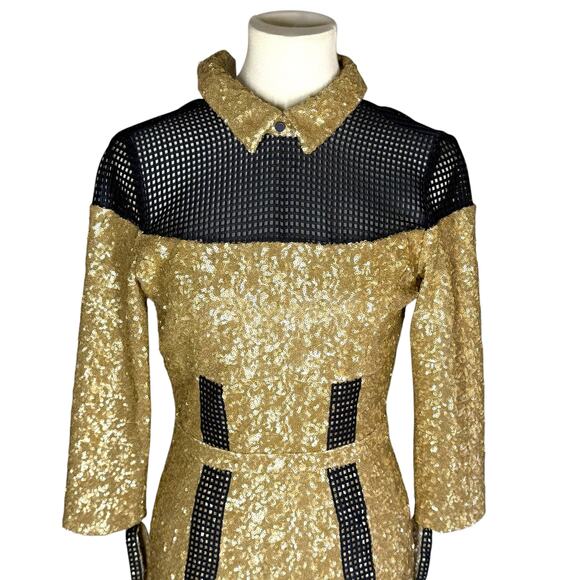 Jinhoy Gold Line Bodycon Sequin Navy Mesh Strap Dress XS - Picture 3 of 15